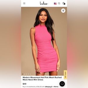 Modern Movement Hot Pink Mesh Ruched Mock Neck Mini Dress